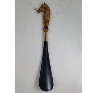 Vintage Horse Head Long Handle Shoe Horn Black Gold Equestrian Entryway Decor
